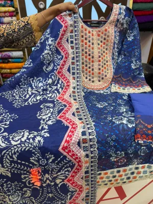 Swizz Lawn Printed & Organza Lace 3Pc